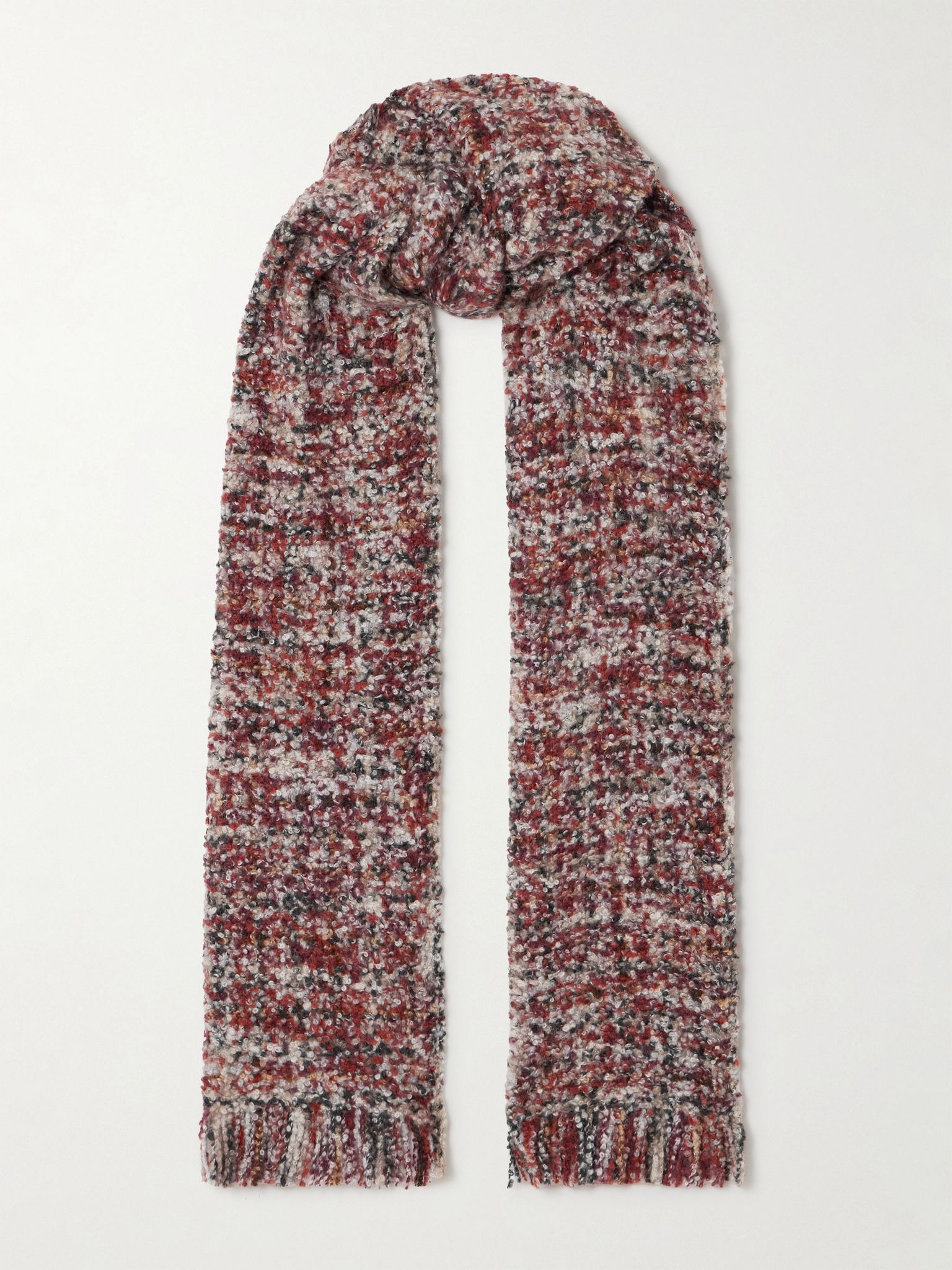 Fringed cashmere and silk-blend bouclé scarf Red - 1