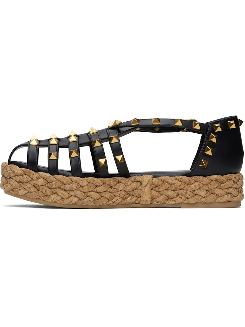 Valentino Black Rockstud Cork Sandals outlook