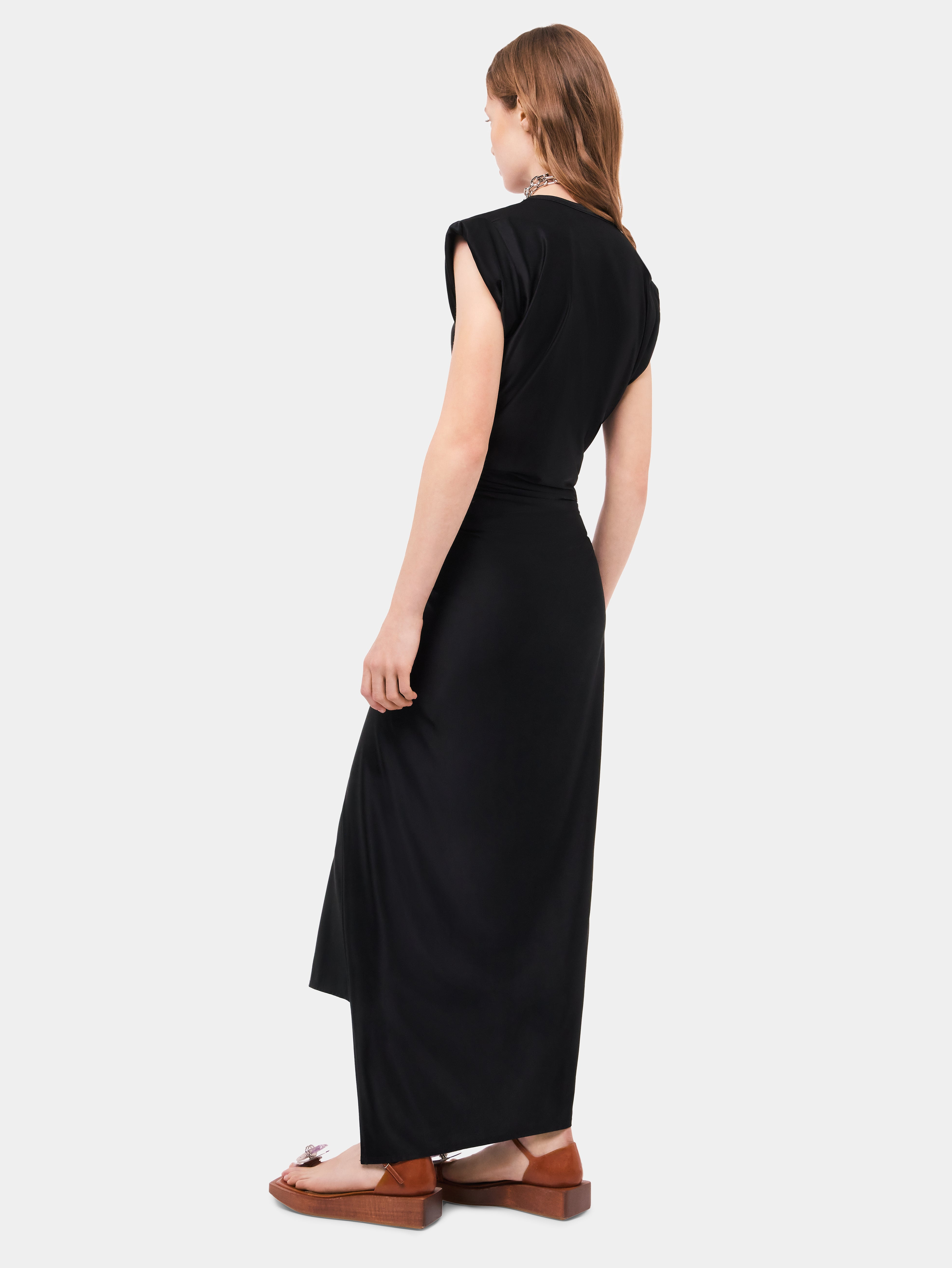 BLACK DRAPÉ PRESSION DRESS WITH SIGNATURE PIERCING - 4