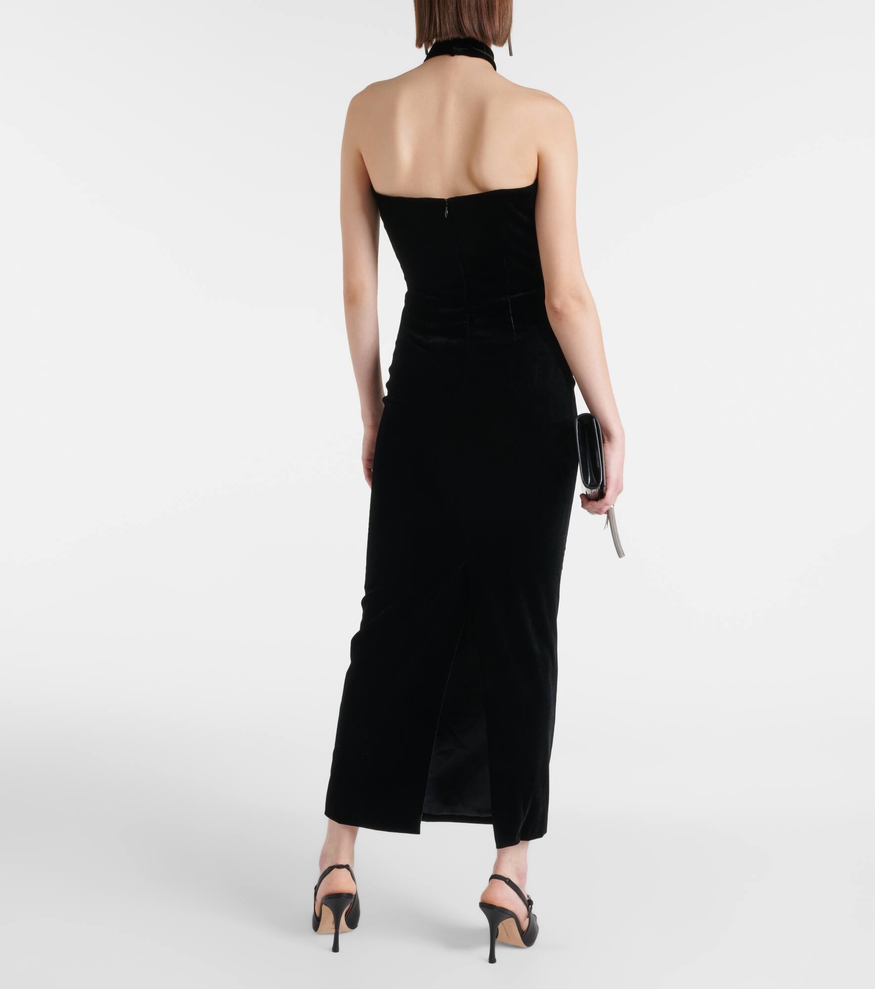 Bow-detail velvet midi dress - 3