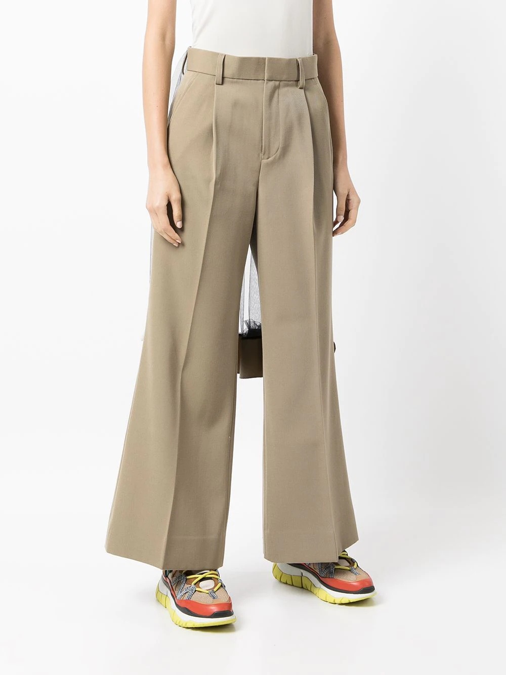 tulle-overlay flared trousers - 3