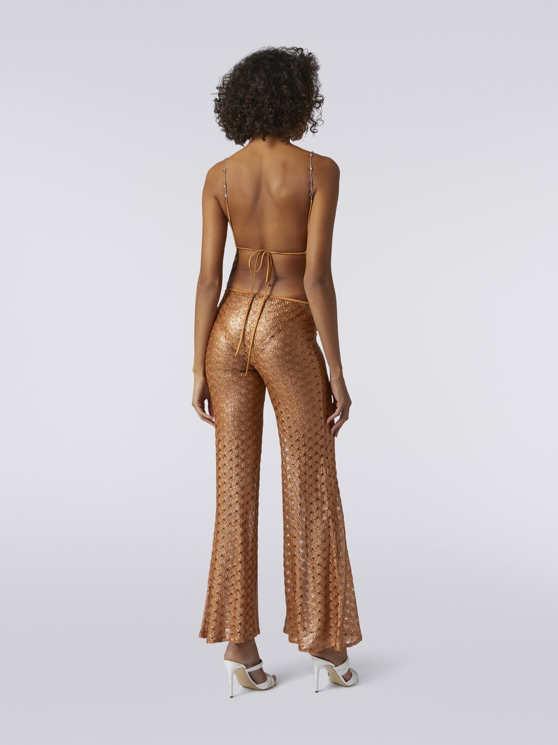 Lace-effect cover up trousers with flared hem - 4