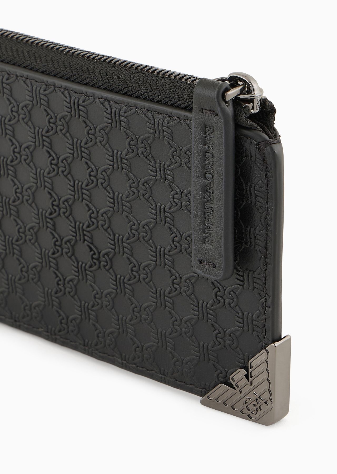 Leather zipped card holder with all-over embossed pattern - 4