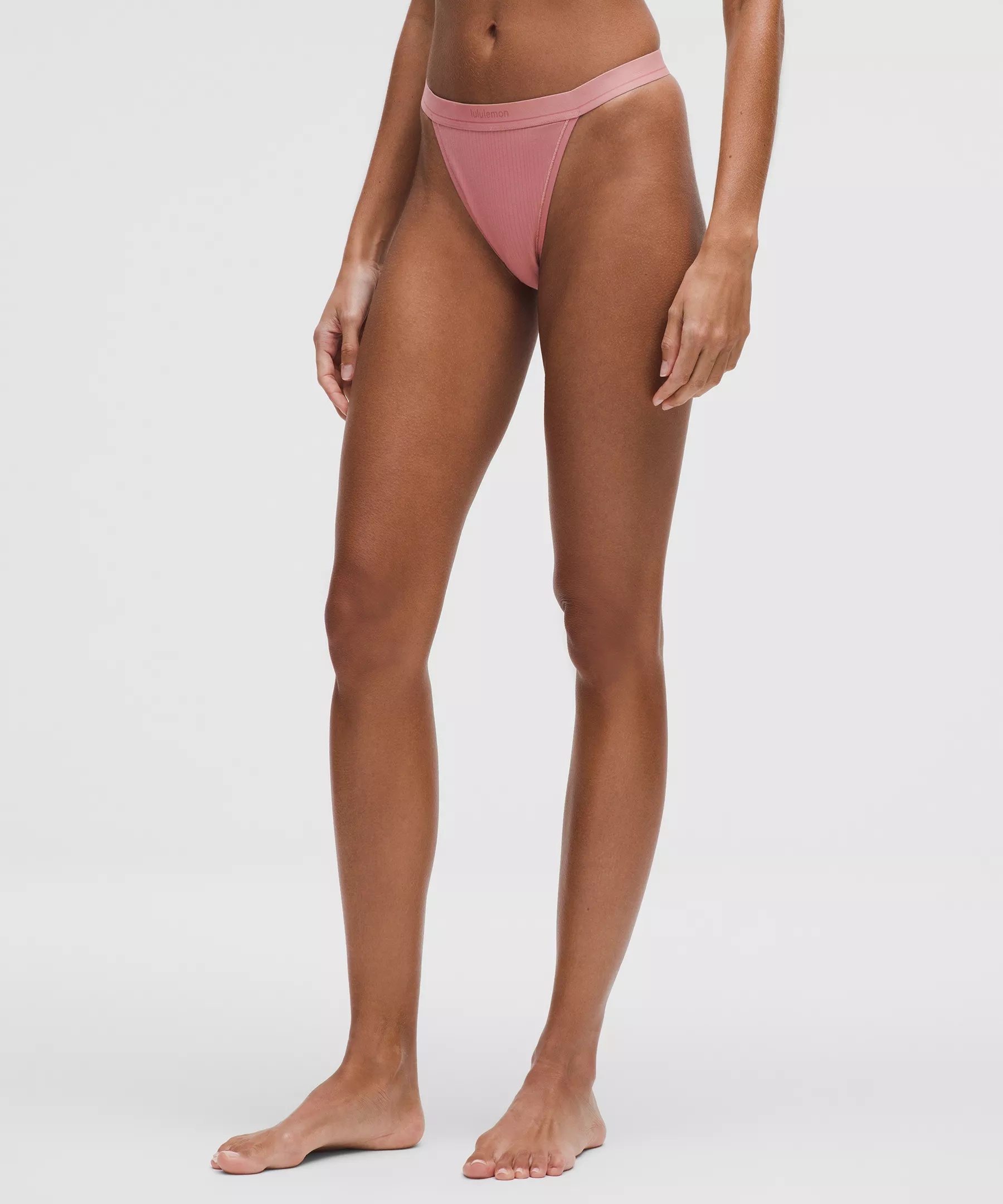 Stretch Cotton Ribbed Logo High-Rise Thong Underwear - 1