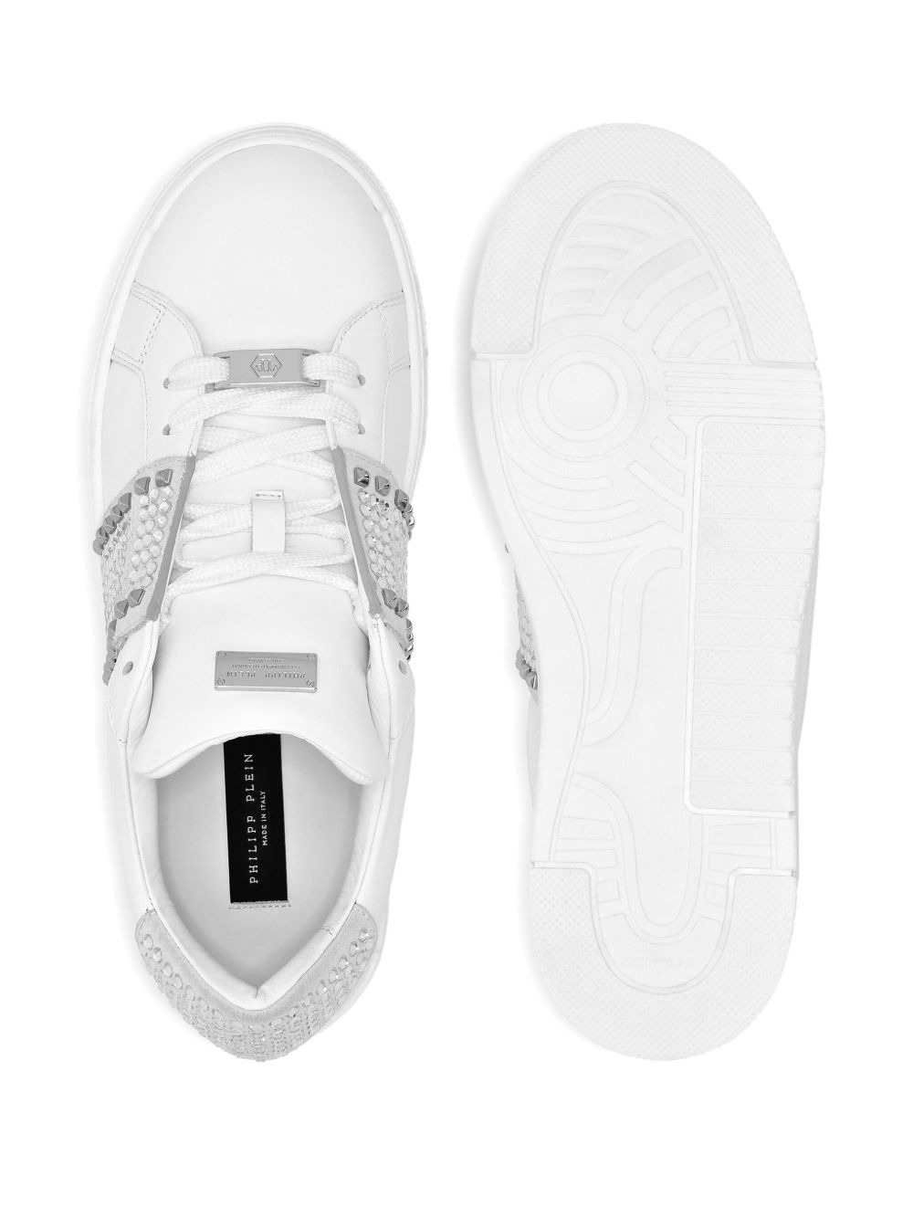 crystal-embellished leather sneakers - 3