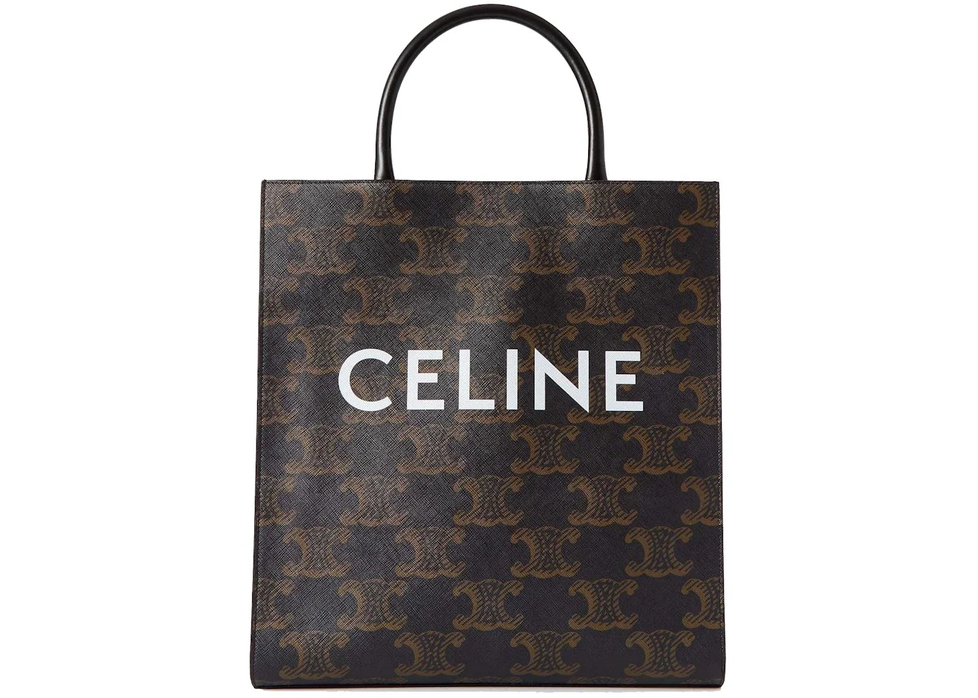 Celine Cabas Triomphe Leather Trimmed Logo-Print Coated Canvas Tote Bag Brown/White - 1