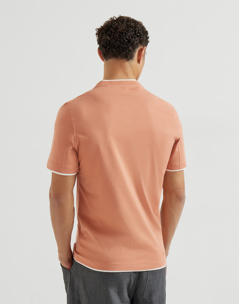 Cotton jersey crew neck T-shirt with faux-layering 3