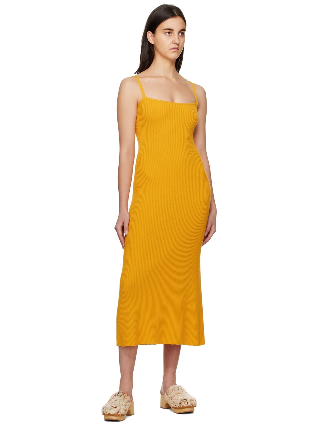Yellow Ribbed Long Dress - 4