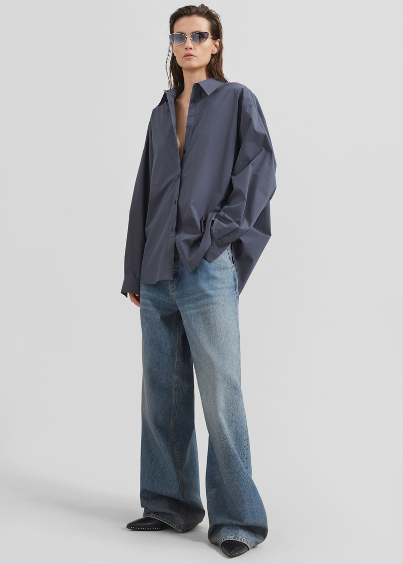 Kae Back Slit Button Up Shirt - Charcoal 3