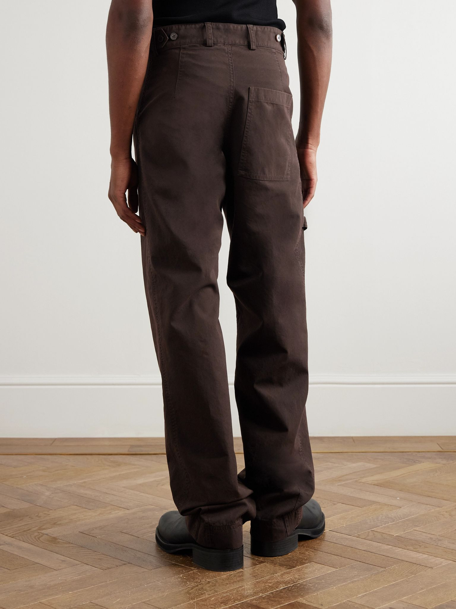 Straight-Leg Cotton Trousers Brown - 4