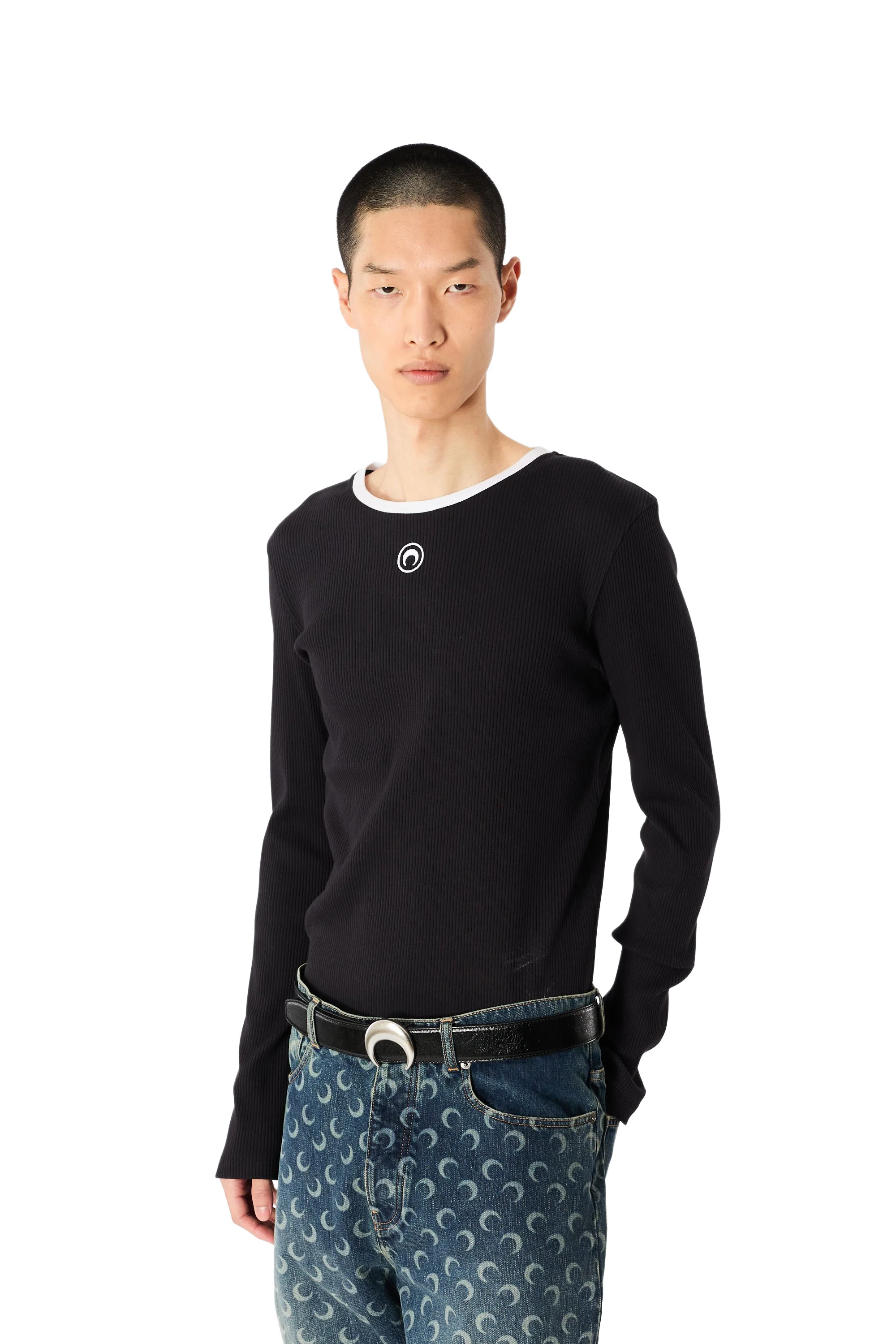 MOON LOGO BICOLOR RIBBED JERSEY LONG SLEEVES T-SHIRT - 1