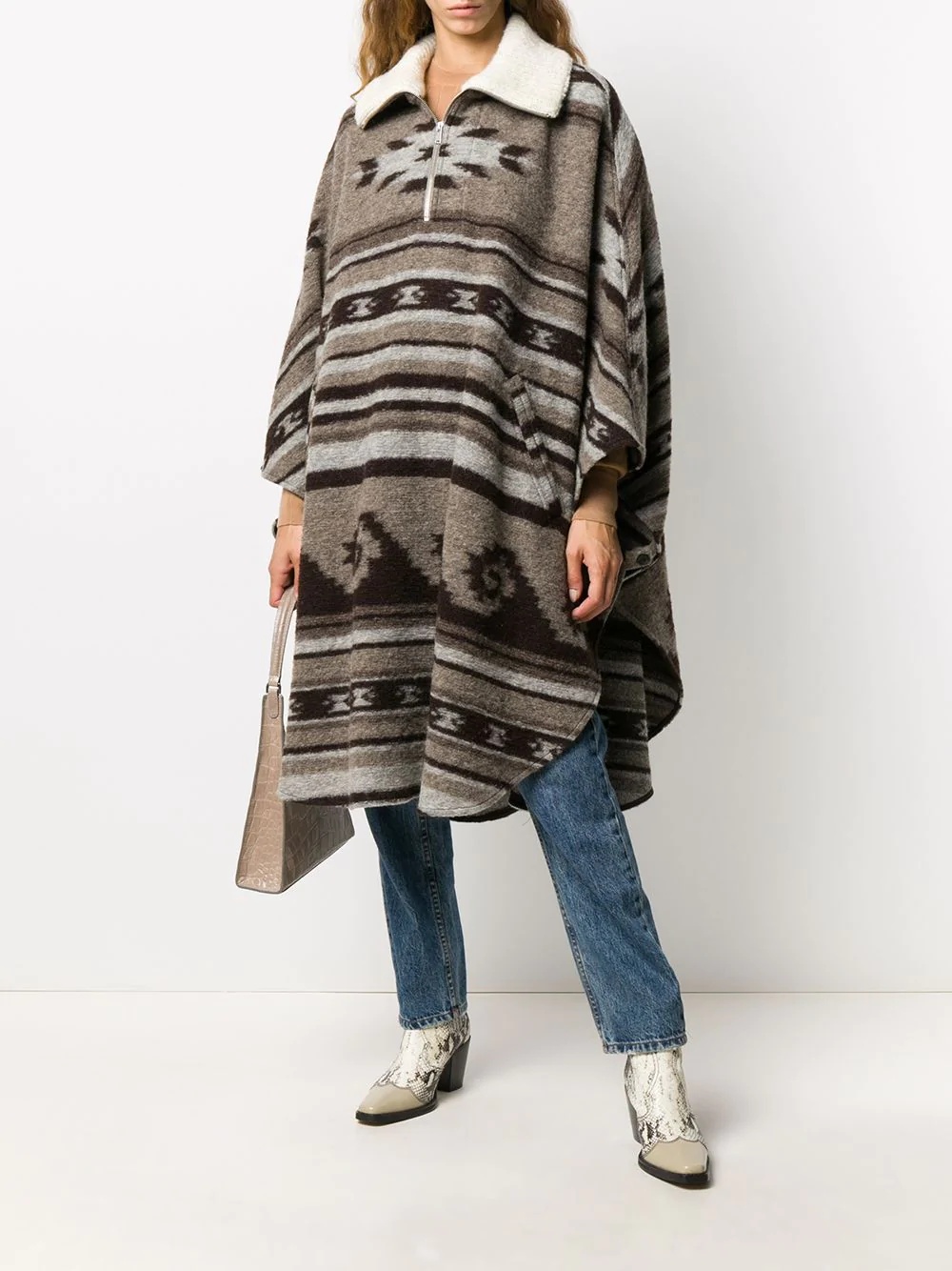 geometric knit long poncho coat - 2