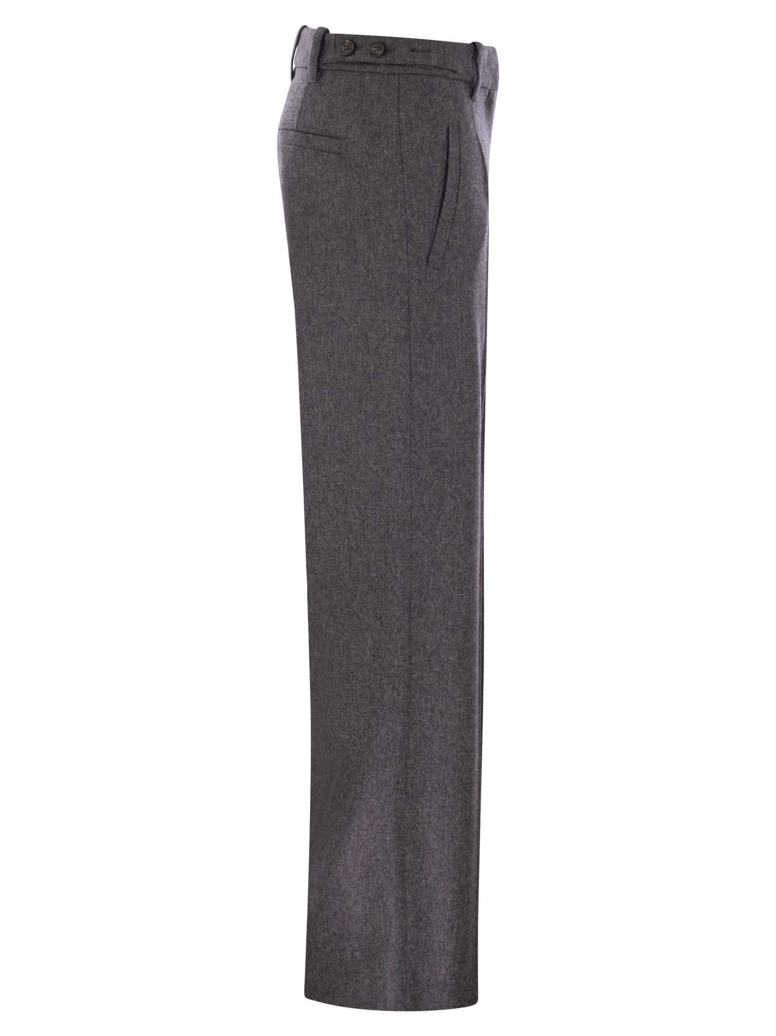 Brunello Cucinelli Women Straight Loose Trousers In Virgin Wool Flannel - 3