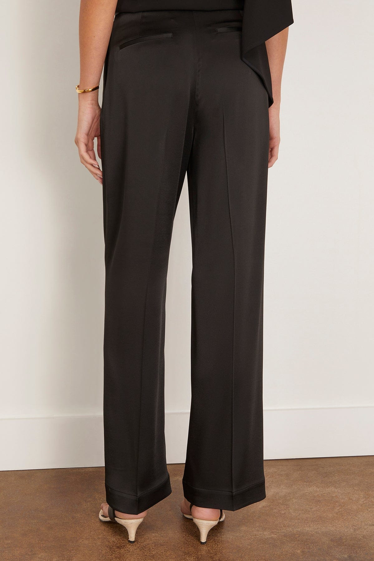 Relaxed Drawstring Satin Trousers in Black - 4