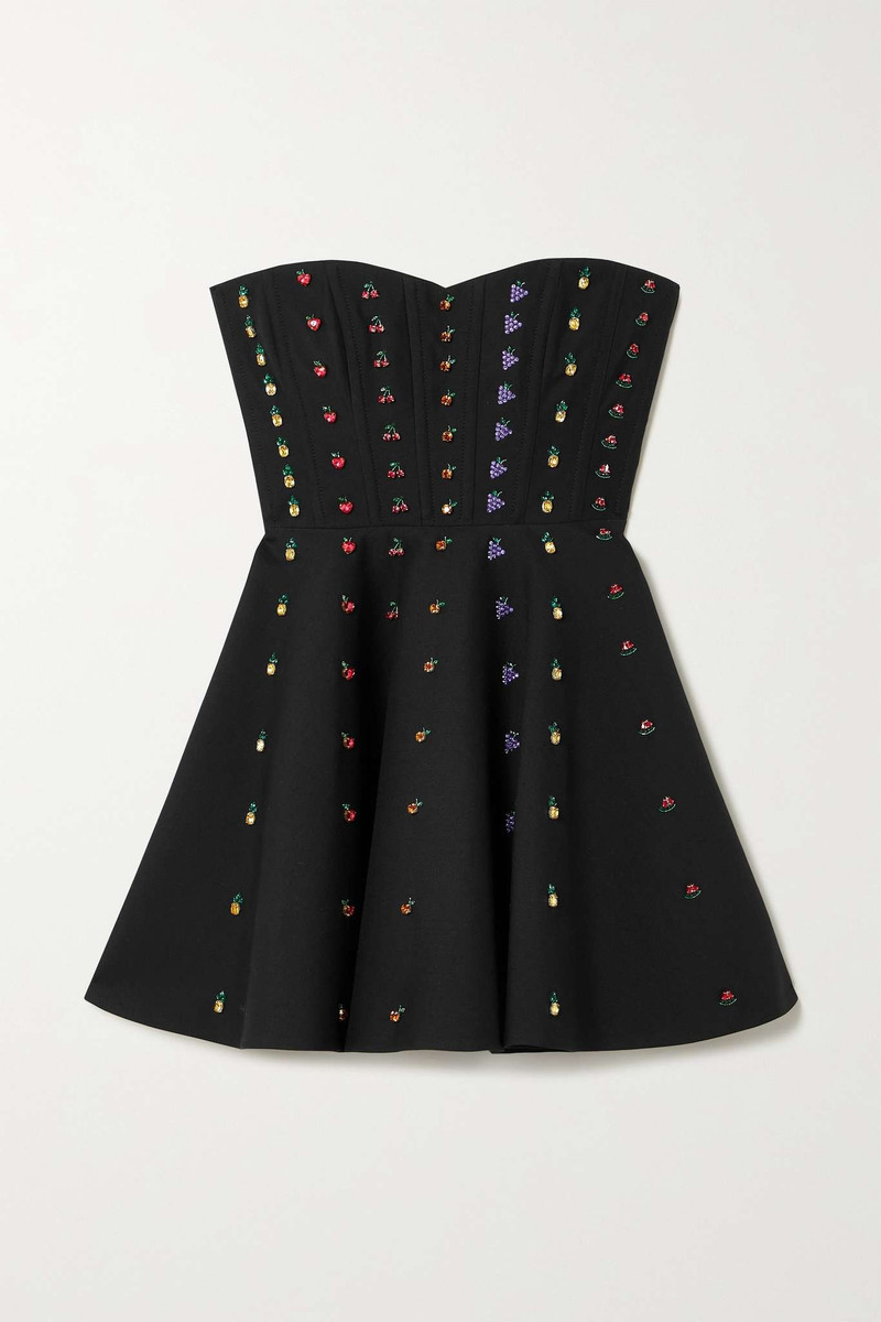 Strapless crystal-embellished wool and silk-blend mini dress - 1