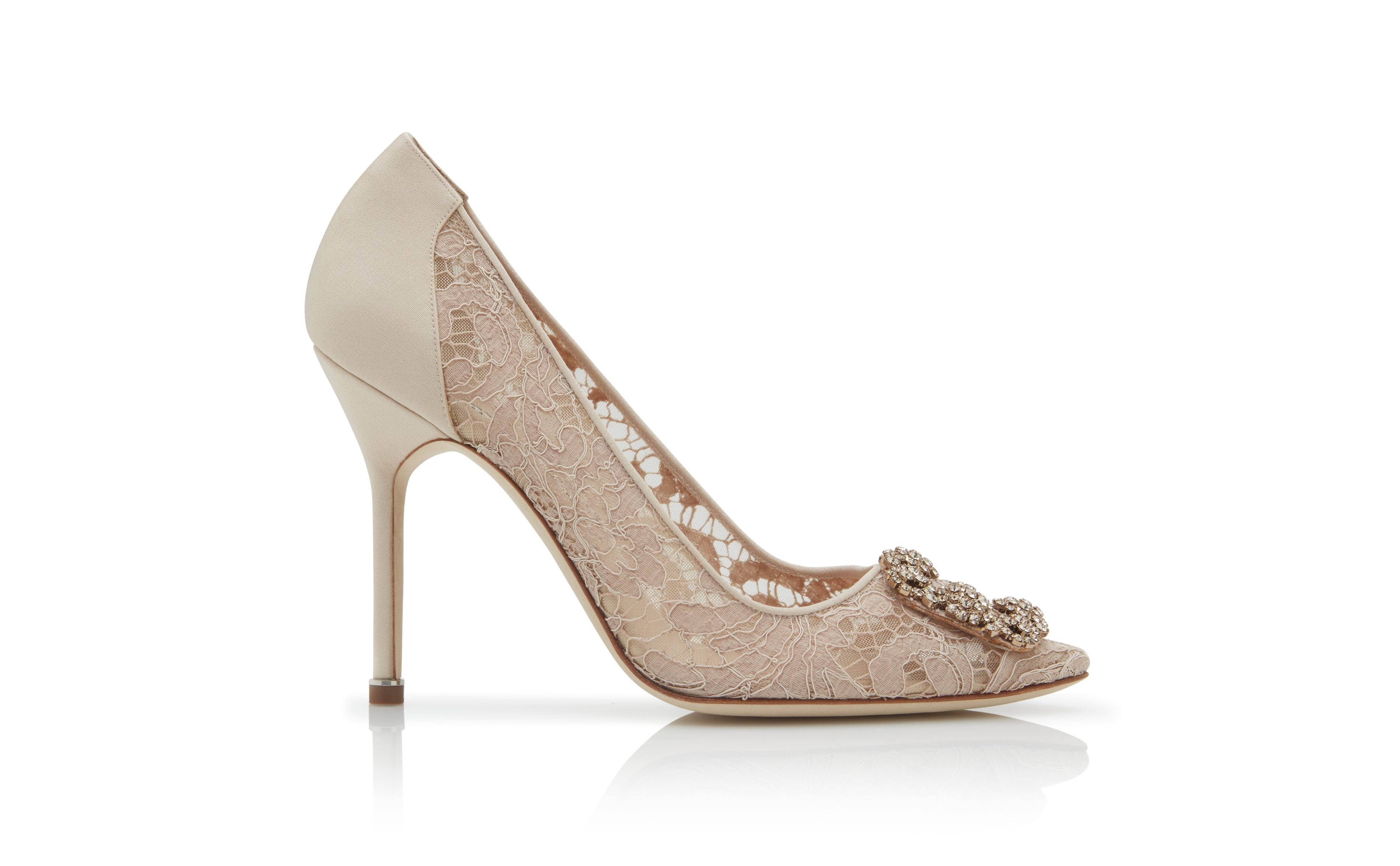 Pink Champagne Lace Jewel Buckle Pumps - 1