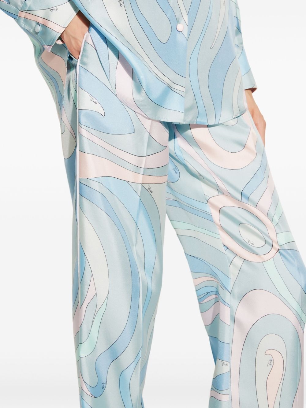 abstract-print silk twill trousers - 5