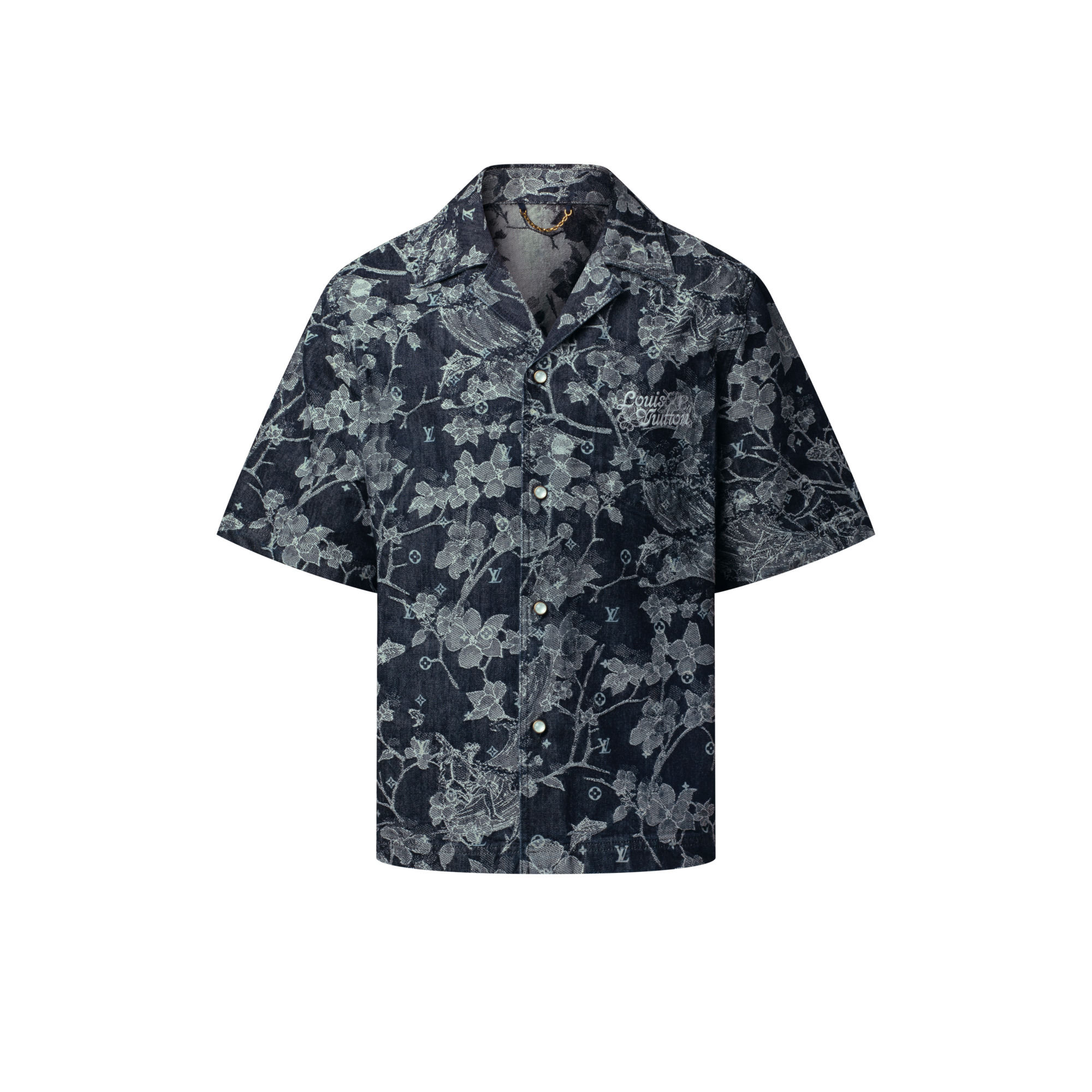 Jacquard Denim Short-Sleeved Shirt - 1