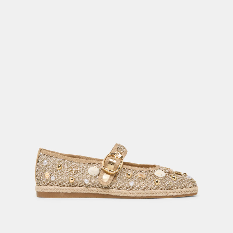 RALPH BALLET FLATS GOLD BEADED RAFFIA 1