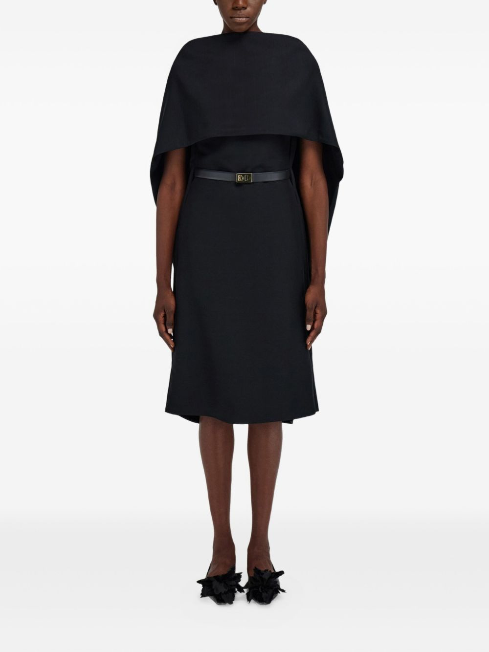 shawl-collar belted midi dress - 2