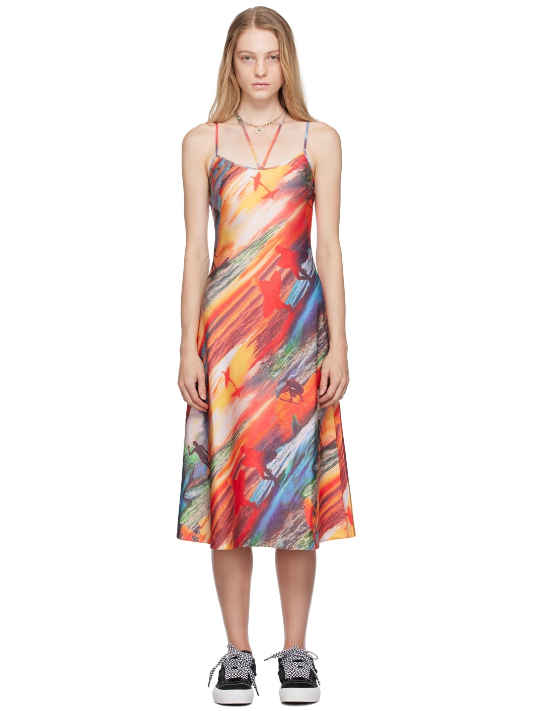Red Printed Midi Dress - 1