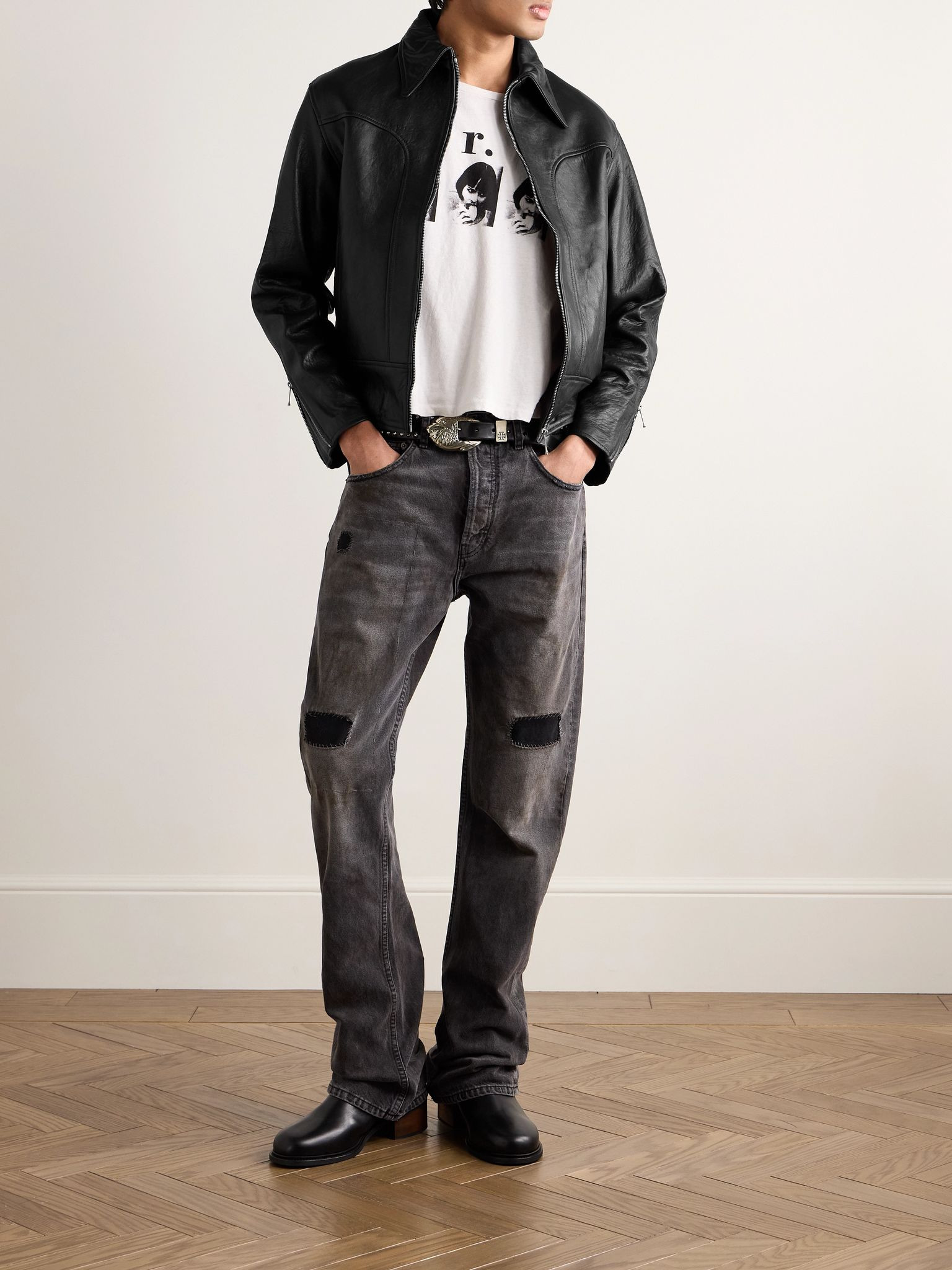 Television Panelled Leather Jacket Black - 2