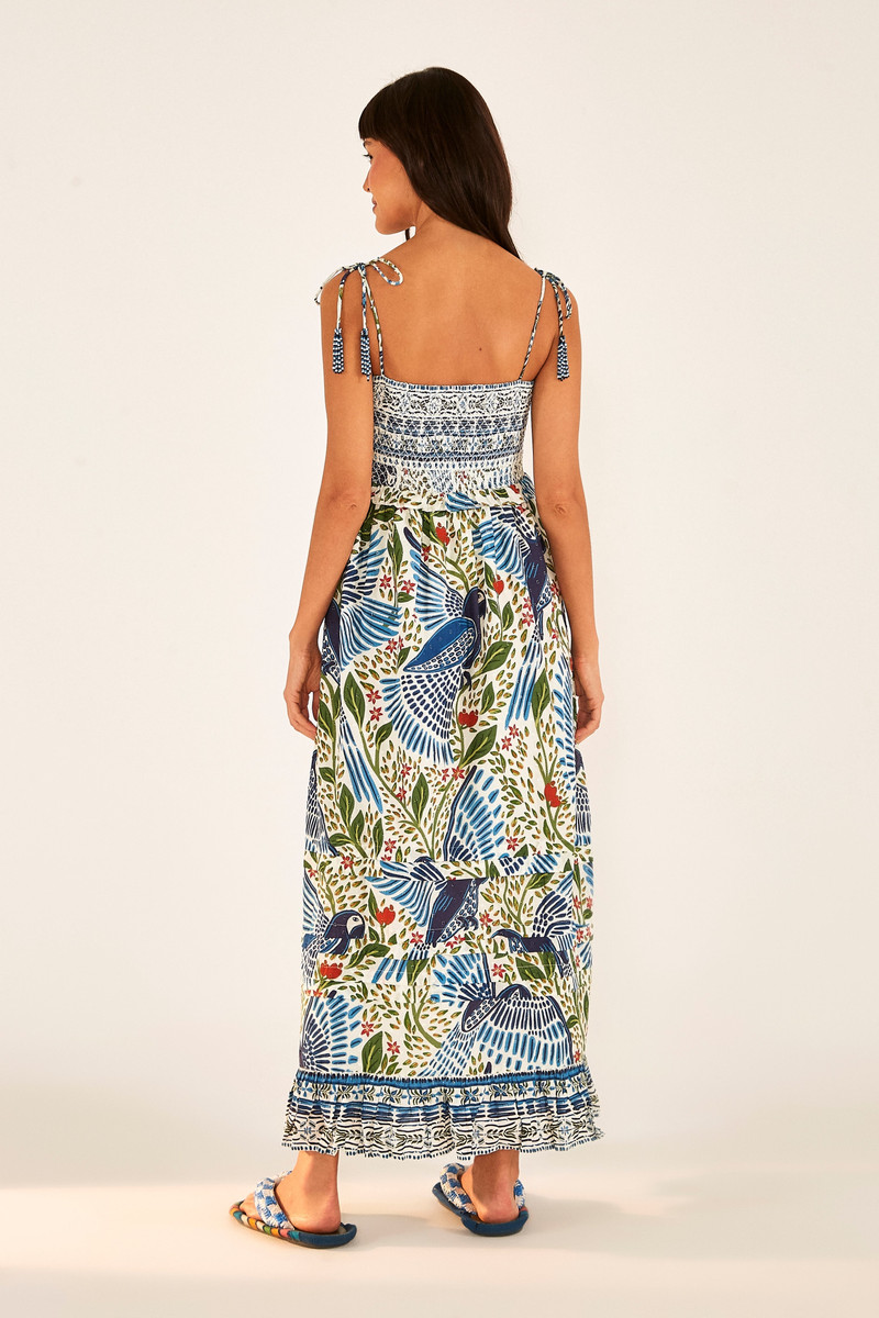 Off White Macaw Flight Smocked Maxi Dress 4