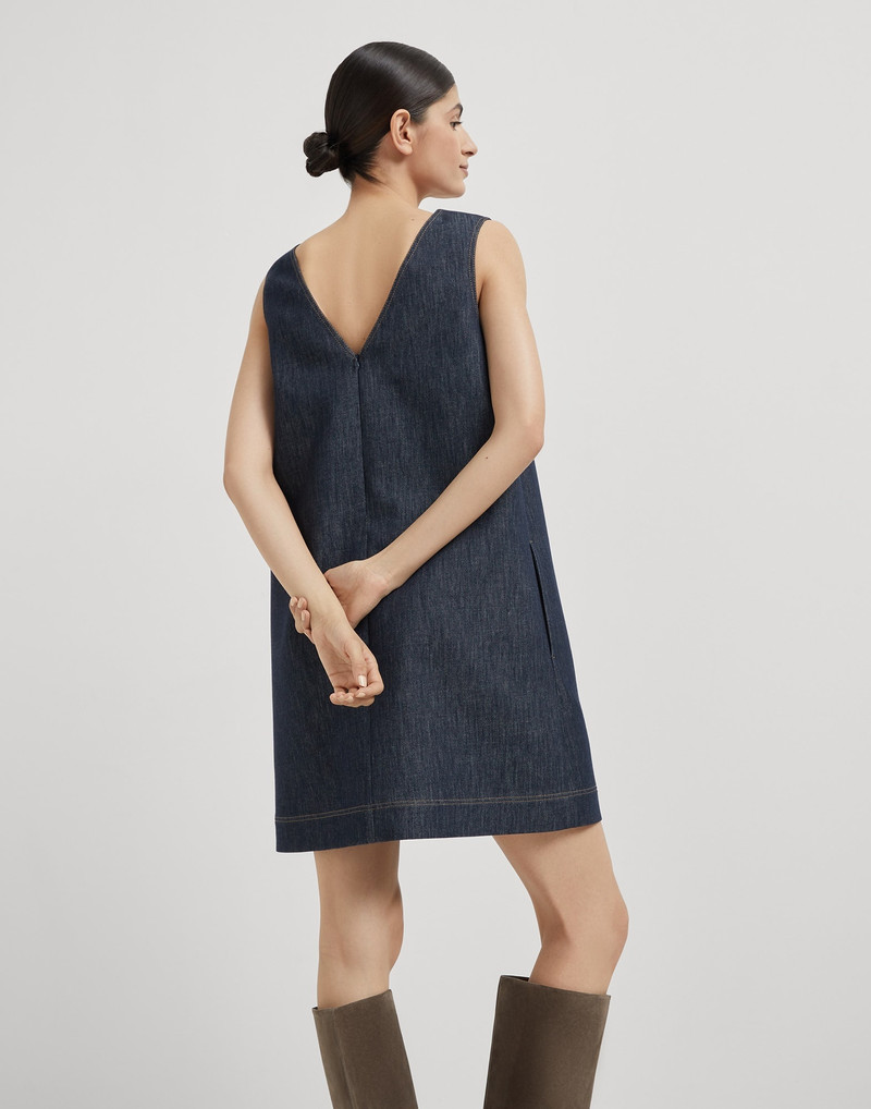 Brunello Cucinelli Cotton denim-effect twill mini dress with monili outlook