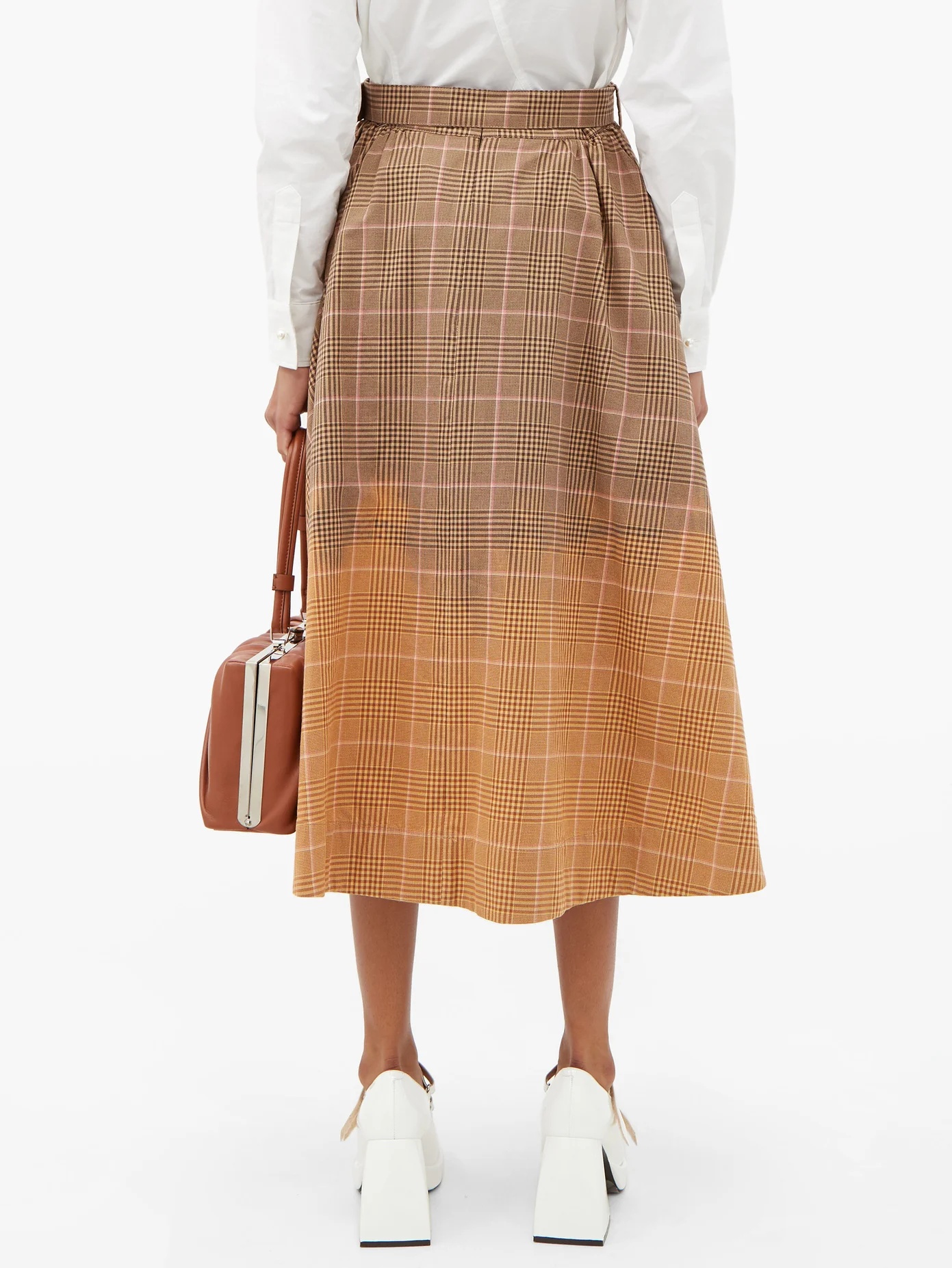 Faded checked cotton midi skirt - 5