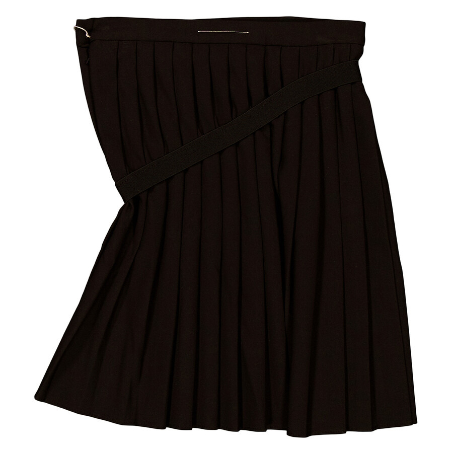 MM6 Ladies Black Asymmetric Pleated Miniskirt - 2