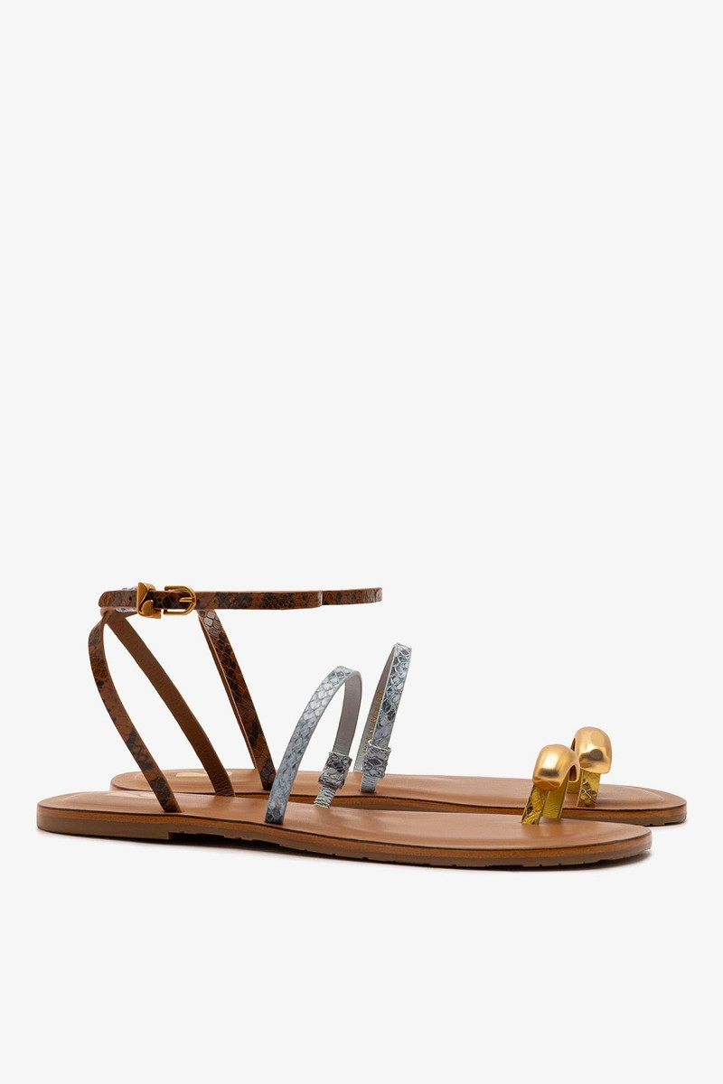 Biarritz Flat Sandal In Lemonade, Maya and Oud Python Embossed Leather 3