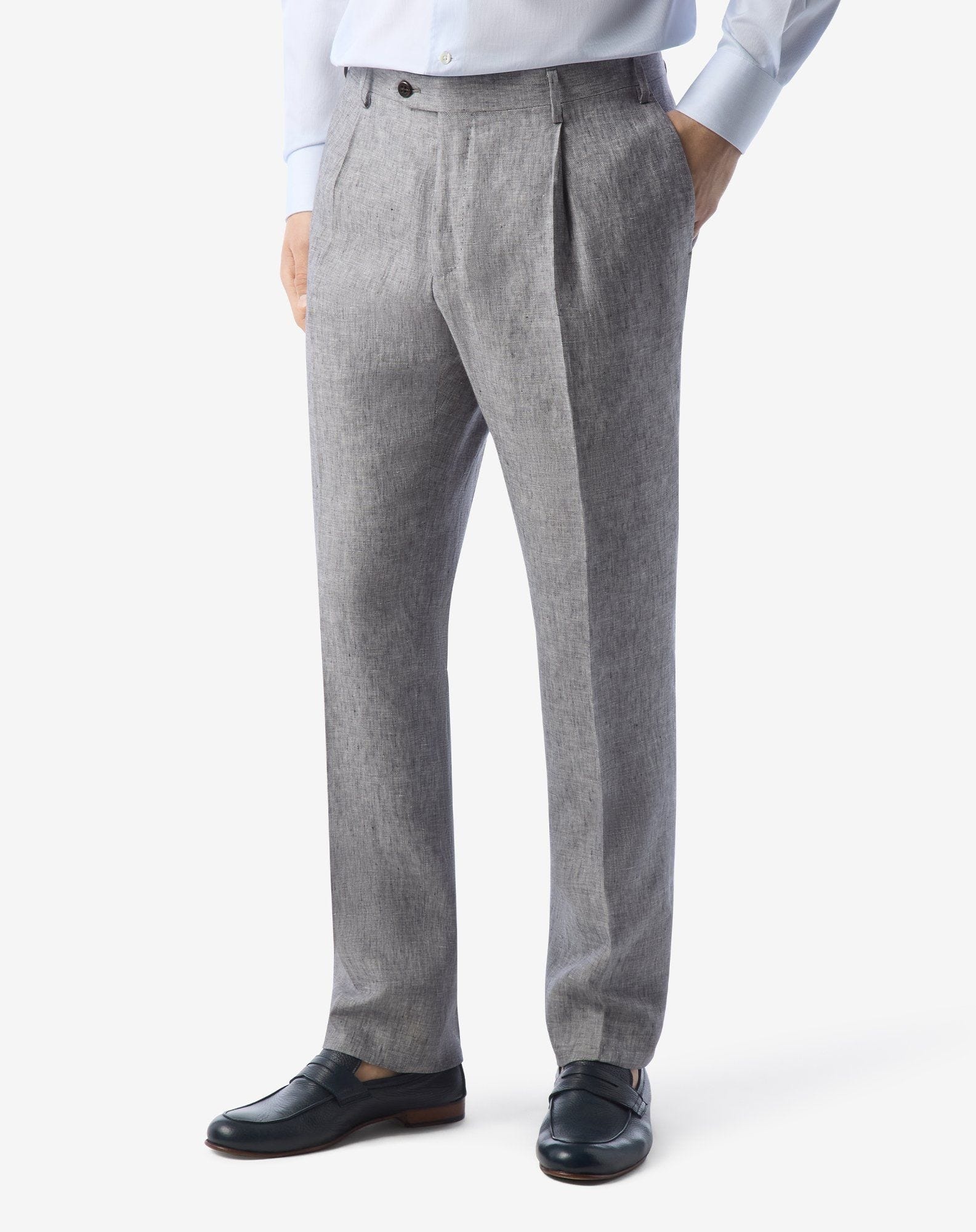 Single-dart grey trousers made from pure linen chambray - 3