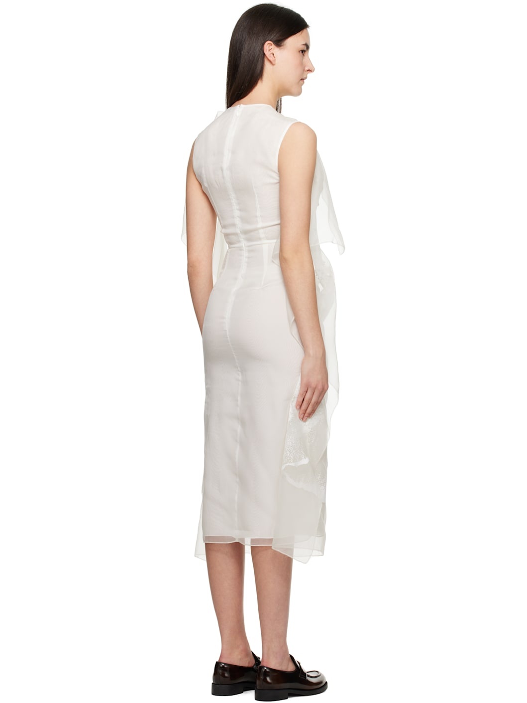 Off-White Asymmetric Cocktail Midi Dress - 3