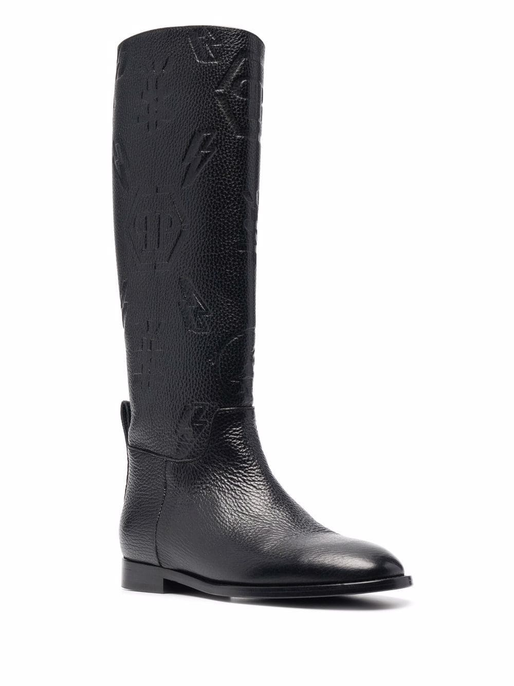 embossed-logo knee-high boots - 2