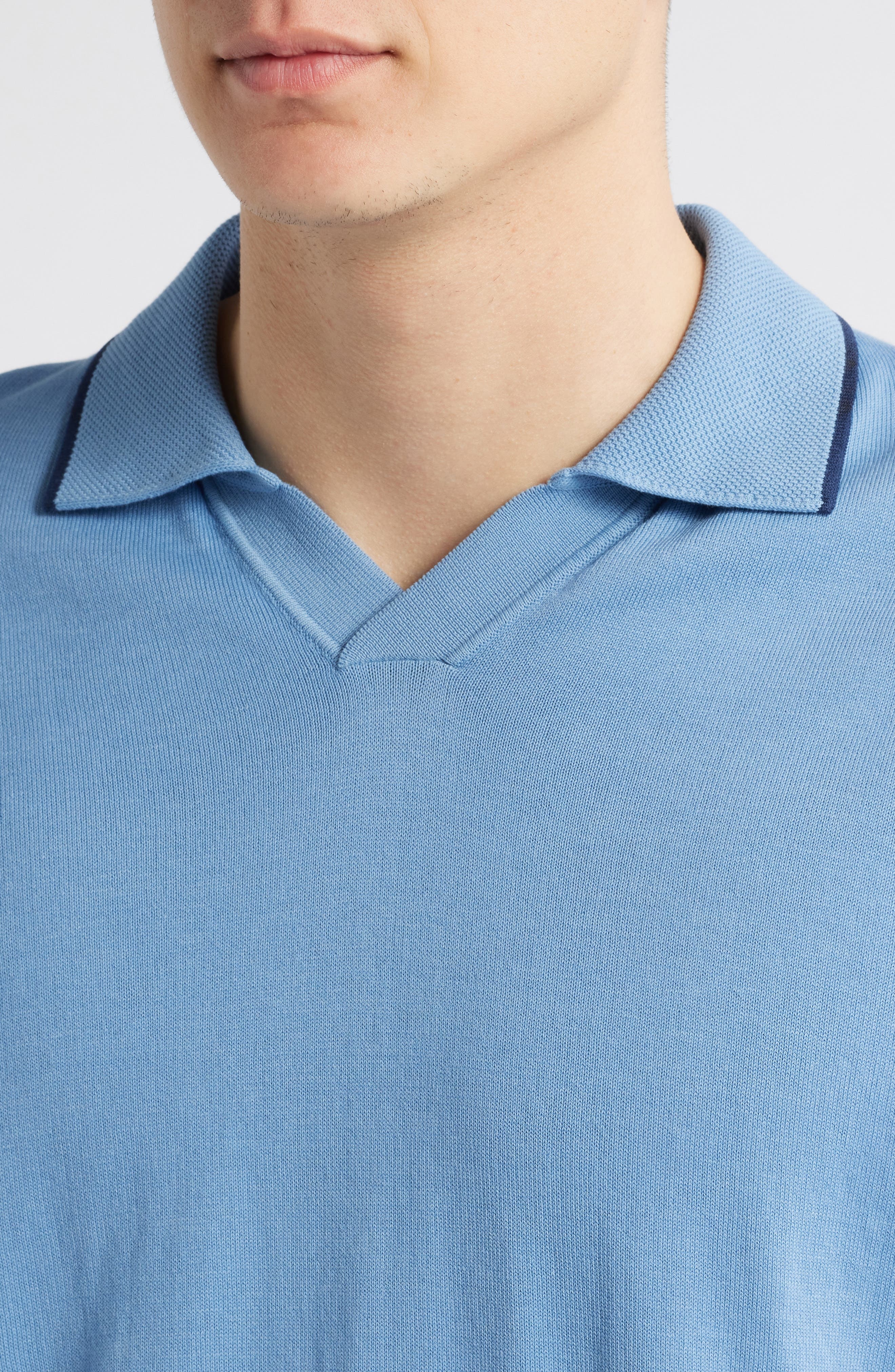 Canali Regular Fit Johnny Collar Polo in Light Blue at Nordstrom - 4