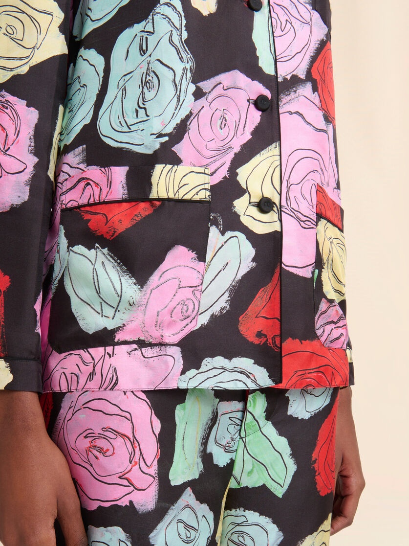 BLACK SILK PYJAMA SHIRT WITH ORION PRINT - 4