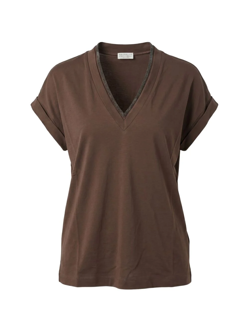 monili-trimmed V-neck T-shirt - 1