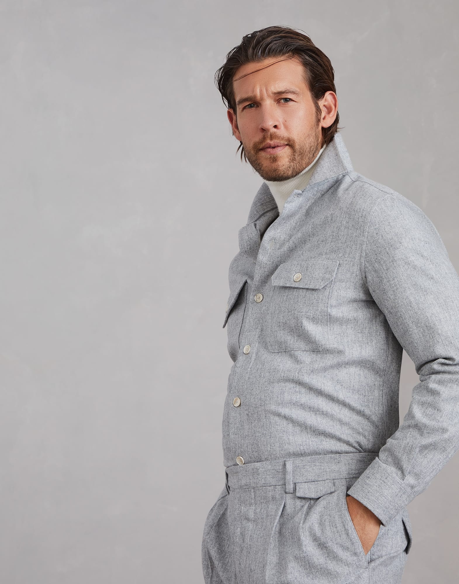 Virgin wool flannel overshirt with chest pockets - 4