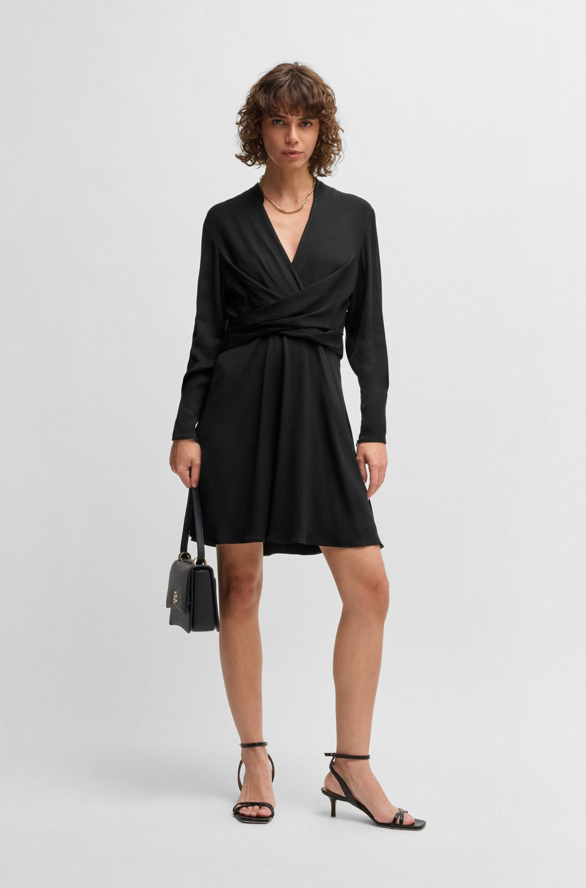 WRAP-FRONT DRESS WITH STAND COLLAR - 2