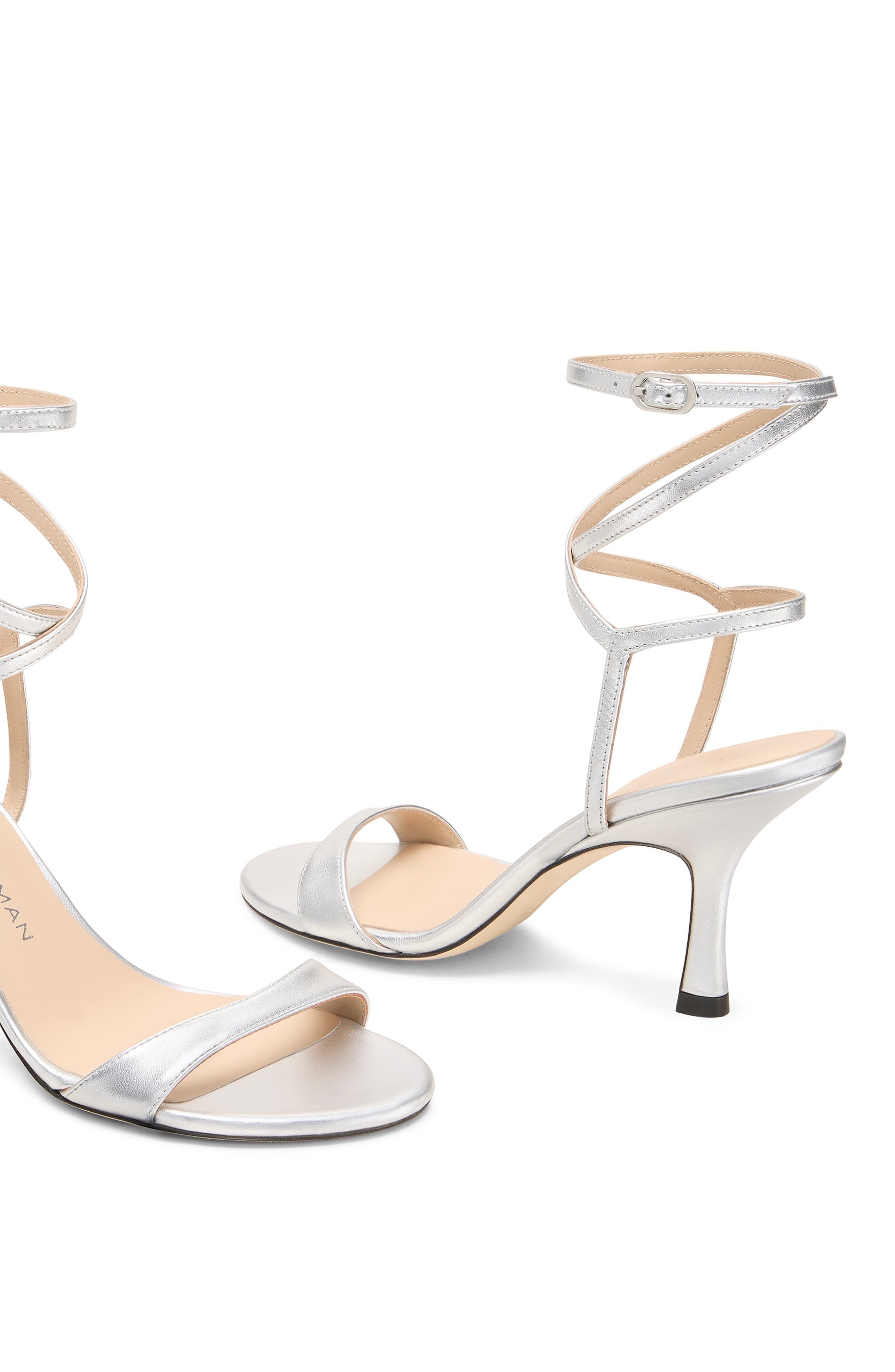 Stuart Weitzman Nudist Wrap 85 Sandal in Silver at Nordstrom - 4