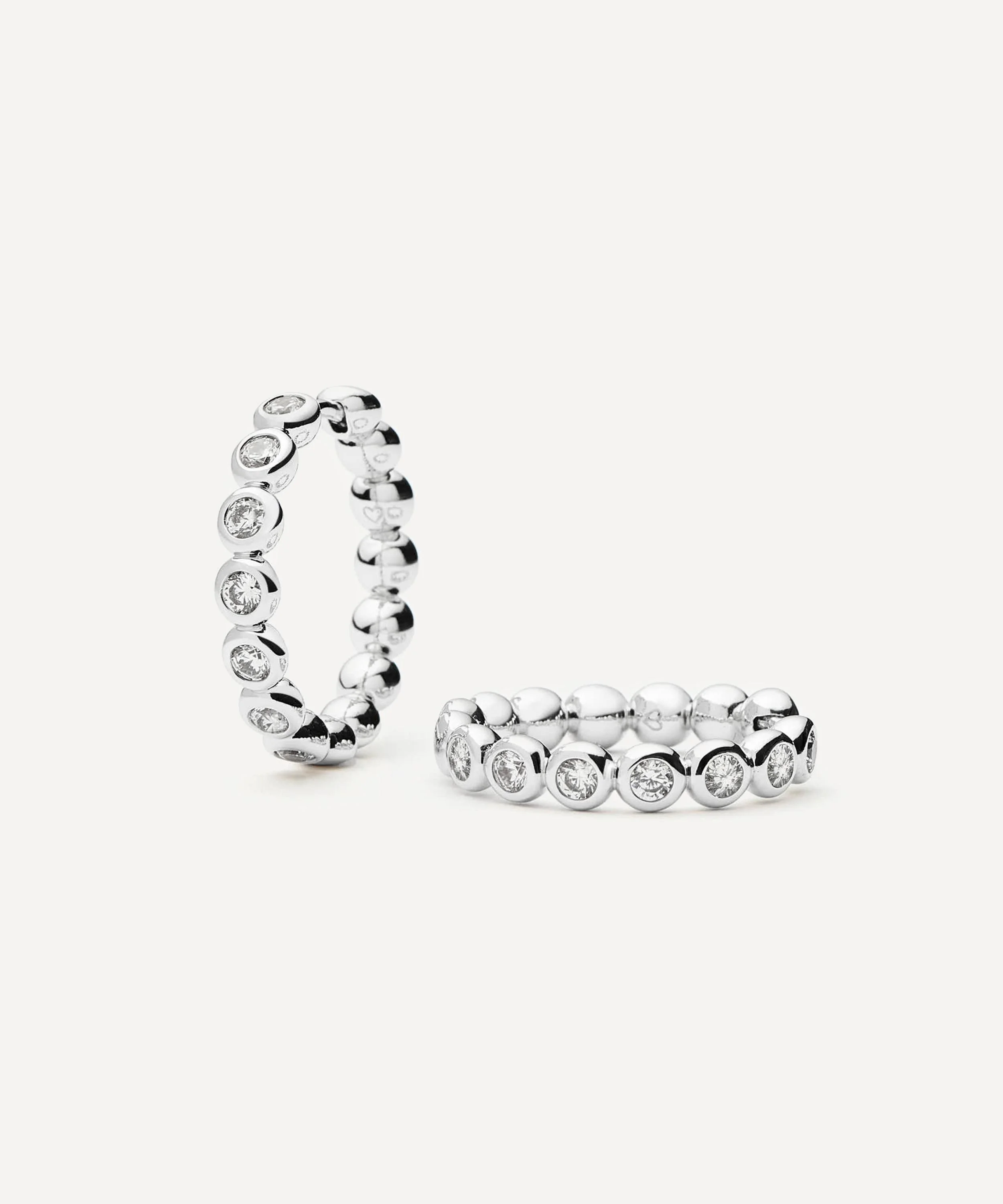 Rhodium-Plated Tennis Medium Hoop Earrings - 1