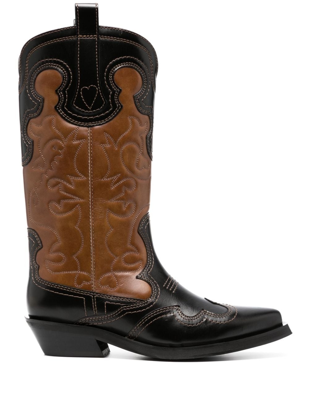 embroidered two-tone leather boots - 1