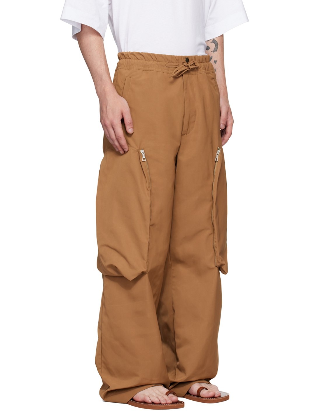 Tan Wide-Leg Cargo Pants - 2