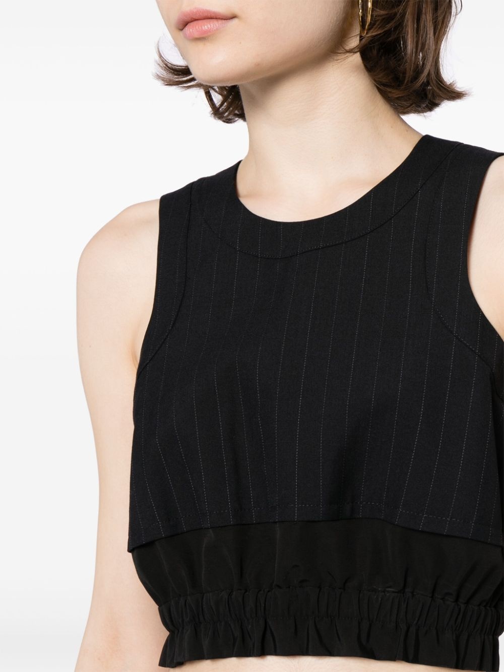 pinstripe-pattern sleeveless crop top - 5