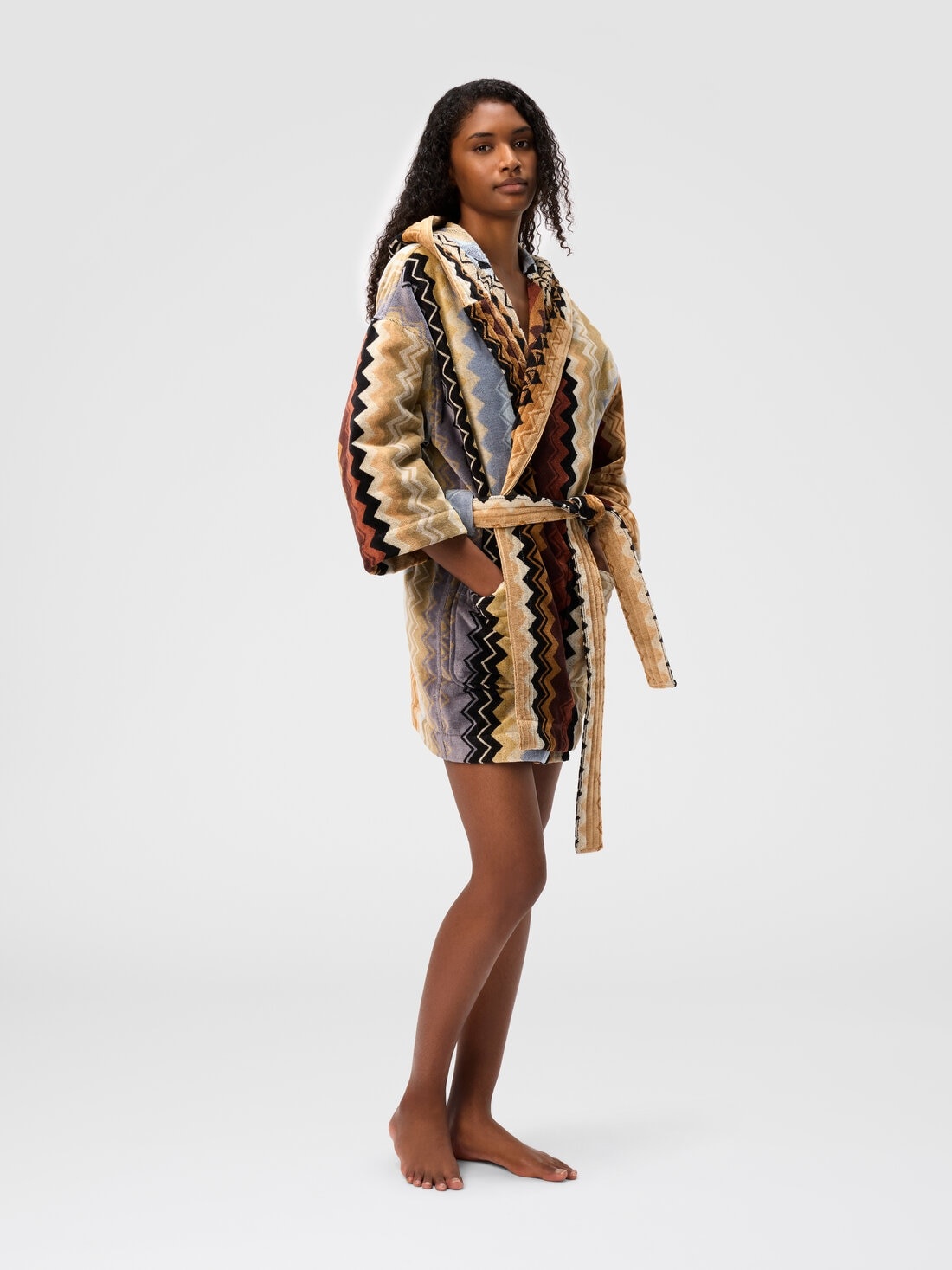 Giacomo bathrobe in cotton terry with zigzag pattern - 2