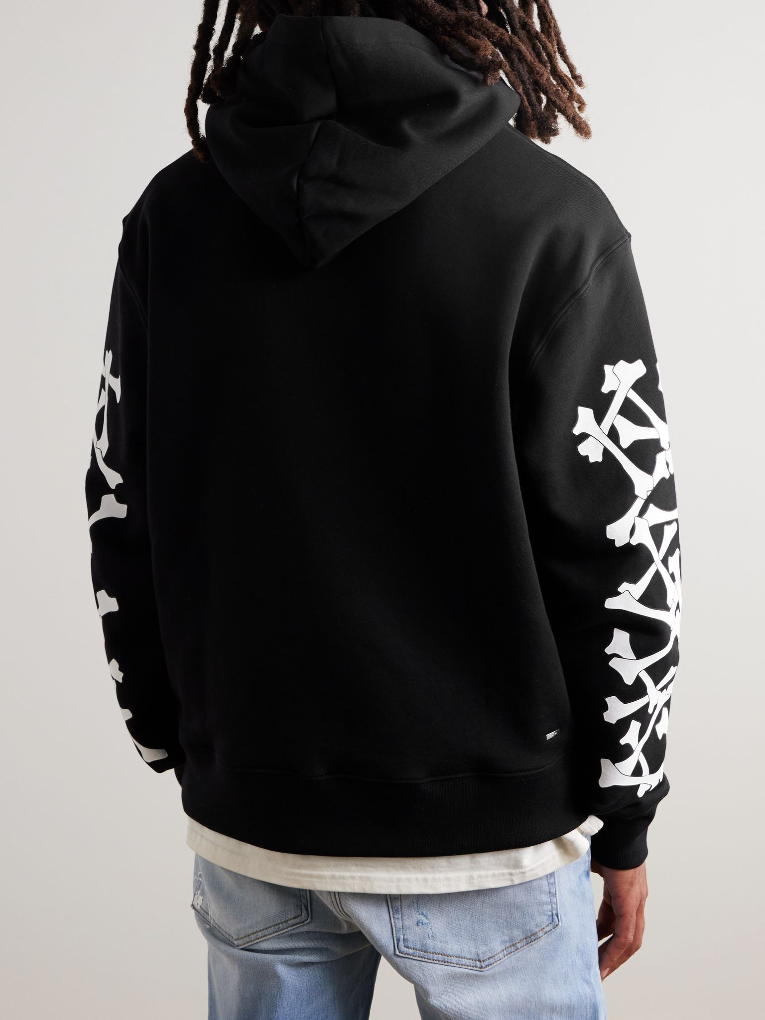 Bones Stacked Logo-Appliquéd Printed Cotton-Jersey Hoodie Black - 3