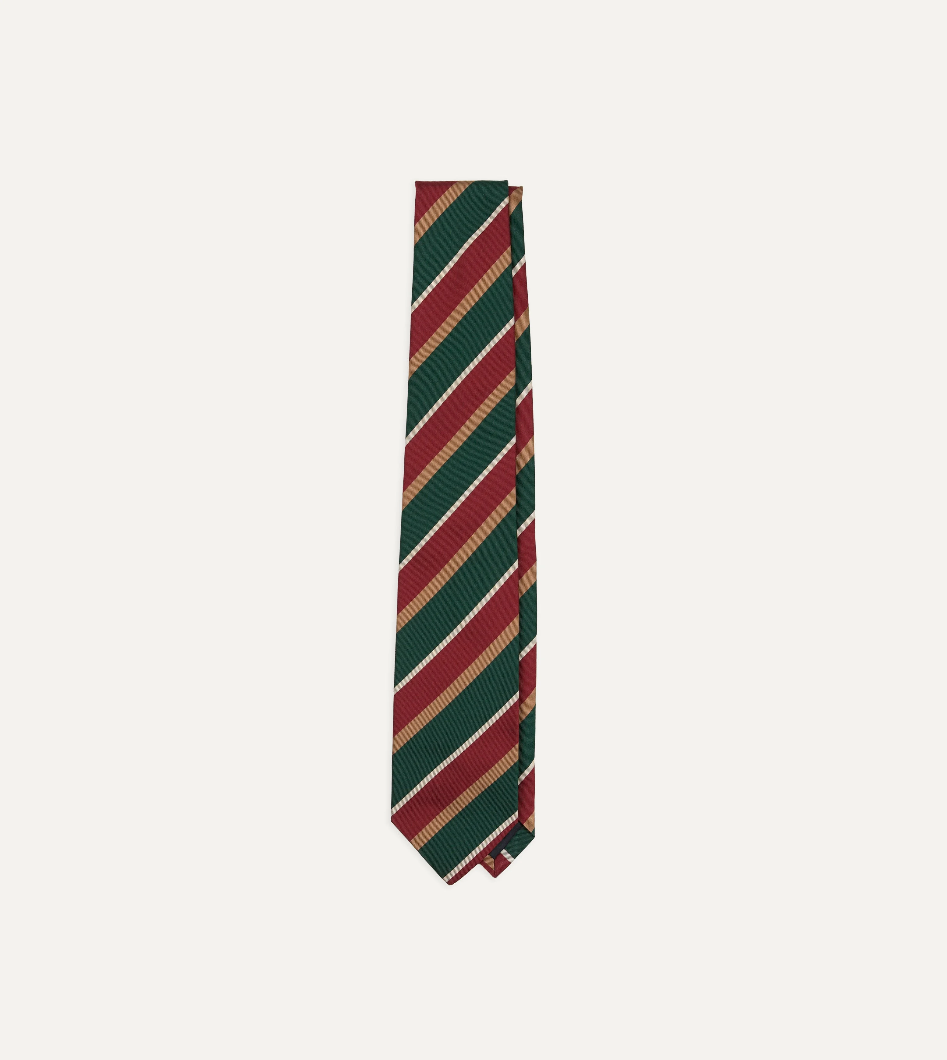 Green, Red and Gold Multi Stripe Silk Tipped Tie - 1
