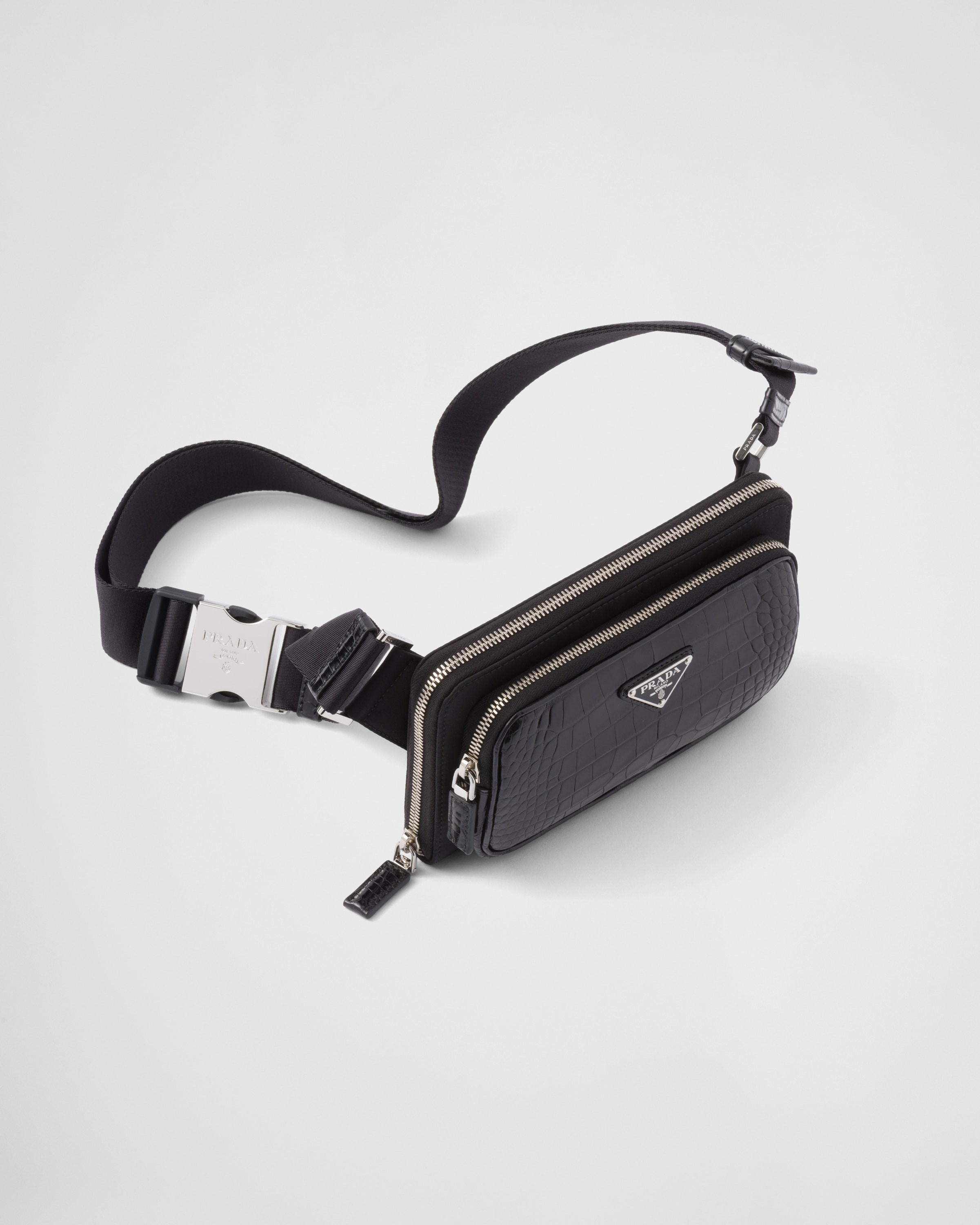 Re-Nylon and crocodile leather shoulder bag 3