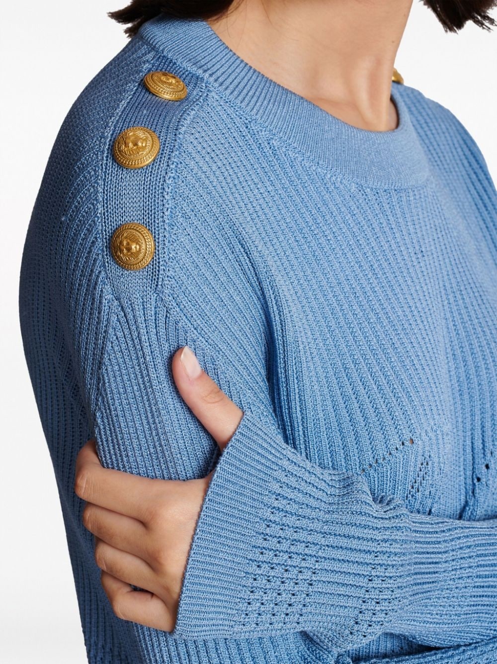 embossed-button ribbed-knit jumper - 6