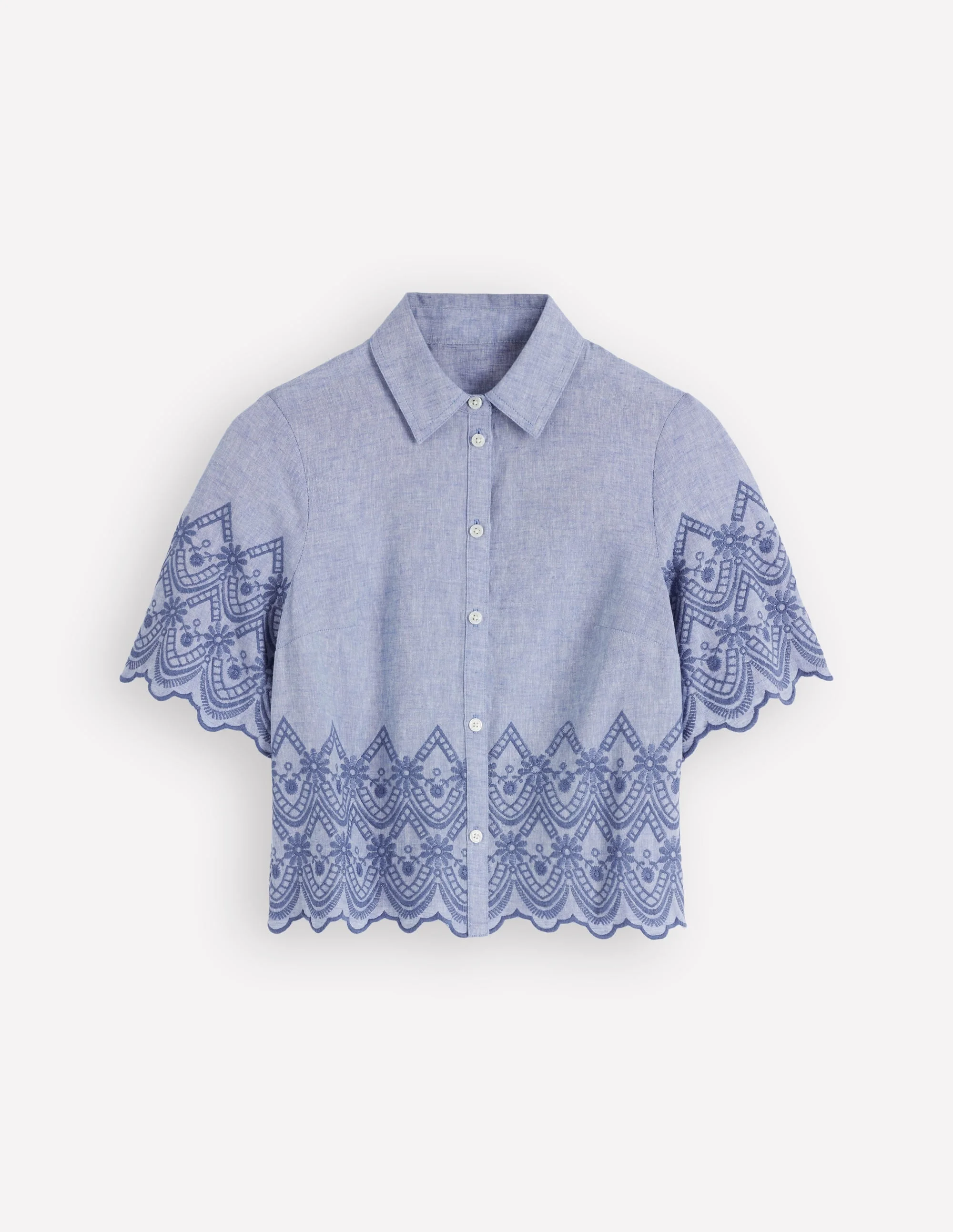 Short Sleeve Broderie Shirt-Chambray - 1